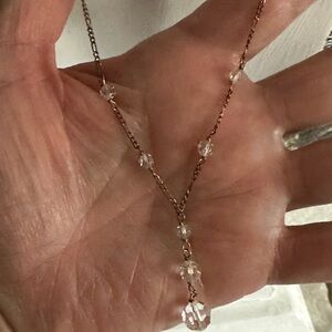 Delicate Crystal Drop Y Necklace - Gold Chain